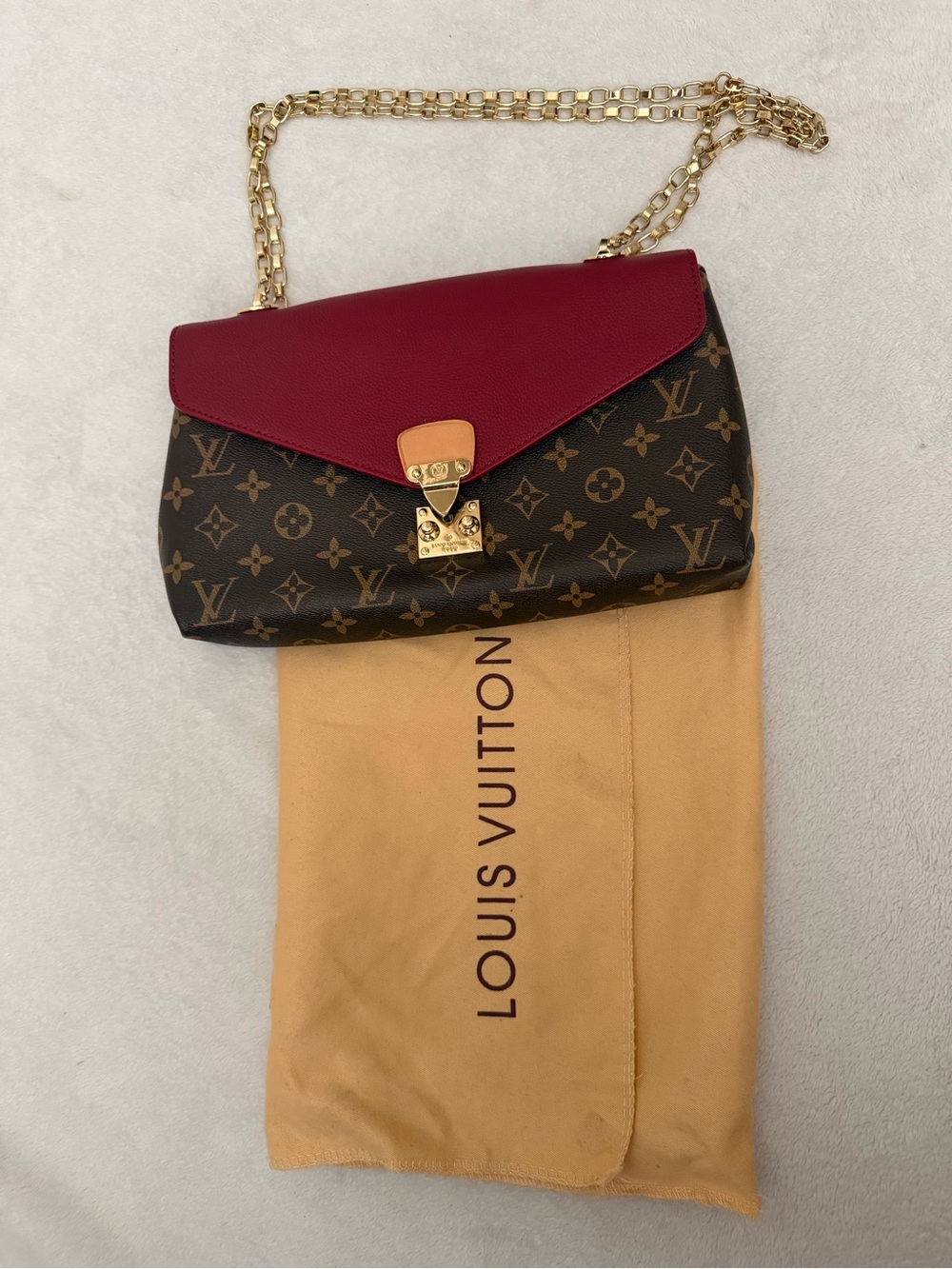 Louis Vuitton Red Flap Monogram Chain Shoulder Bag